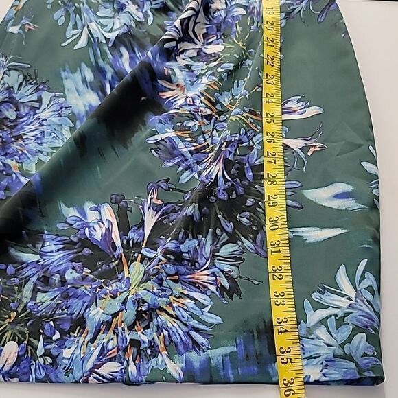 Karen Millen Womens Back Zip V Neck Floral Sheath Dress Green Blue Size 8 - Picture 9 of 11